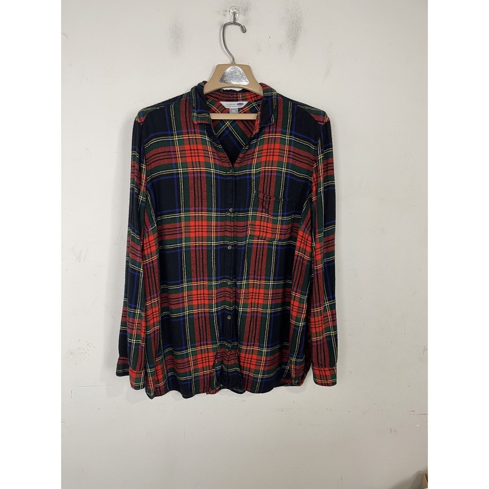 Old Navy Womens Shirt XXL Tartan Plaid Flannel Button Up Cabincore Fall Rustic
